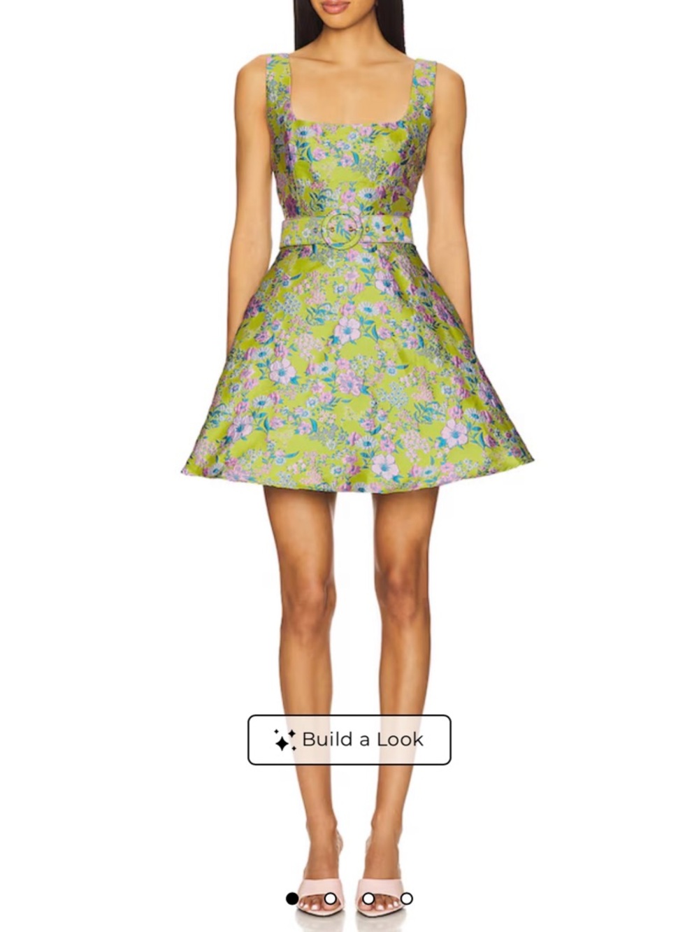 Elliatt Lime Floral Square-Neck Belted Mini Dress